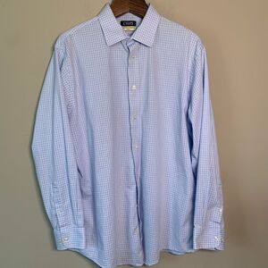 Chaps Comfort Stretch Wrinkle Free Blue/White Plaid Shirt Size 18 34/35